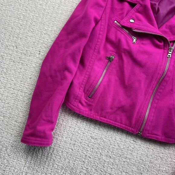 GAP Womens Wool Moto Biker jacket Electric Neon Pink / Fuscia Zipper Sz XS - Picture 3 of 13